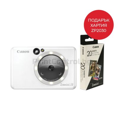 Фото принтер Canon instant camera printer  Zoemini S2 ZV223, Pearl White + Zink Paper ZP-203020S 20 Sheets (5 x 7.6 cm)